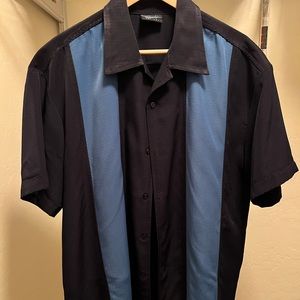 Steady Clothing Men’s button down bowling shirt navy blue